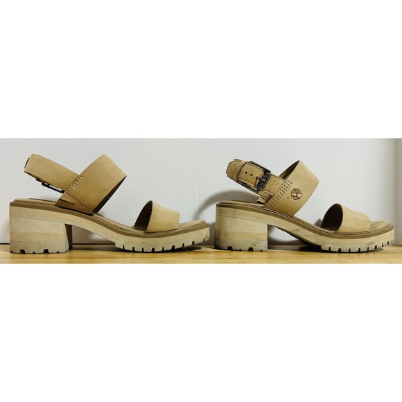 Timberland Women's Platform Sandals Tan Nubuck Leather Size 6.5 - Picture 5 of 9